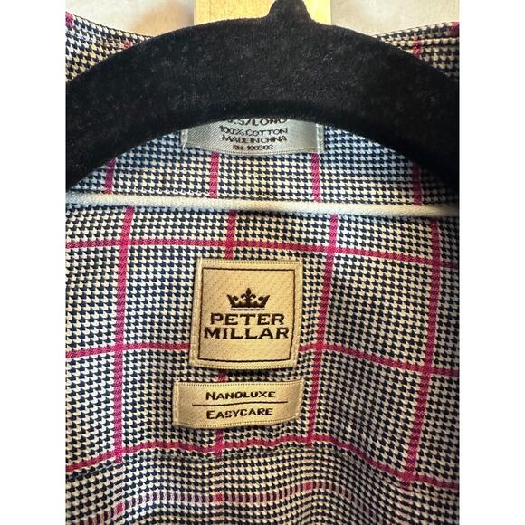 Peter Millar Dress Shirt Nanoluxe Blue Plaid Button Down Mens 15.5 Long D27 - Picture 3 of 7